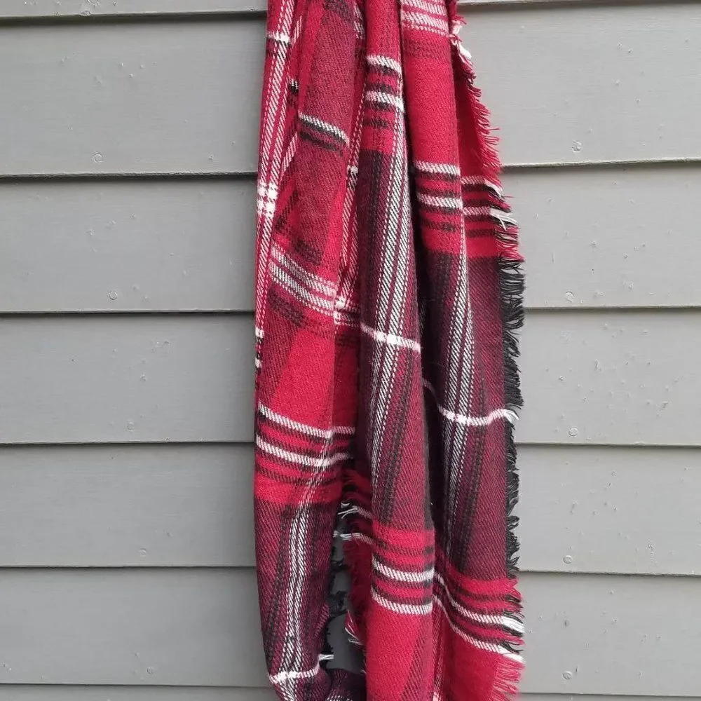 Red White Black Plaid Infinity Scarf 18